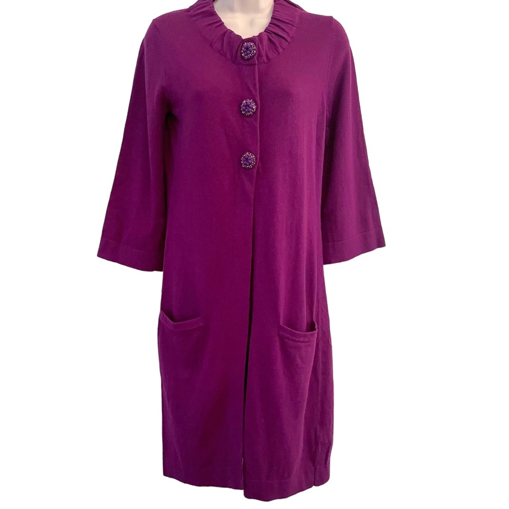 BODEN Sweater Coat 4 purple grape beaded cotton/cashmere/angora